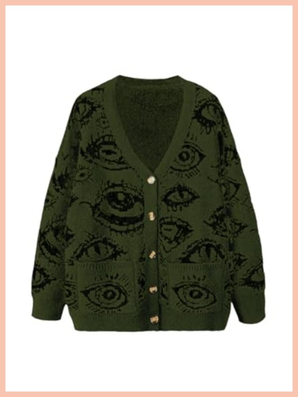 Plus Size Eye Print Goth Cardigan Button Down V Neck Punk Sweater